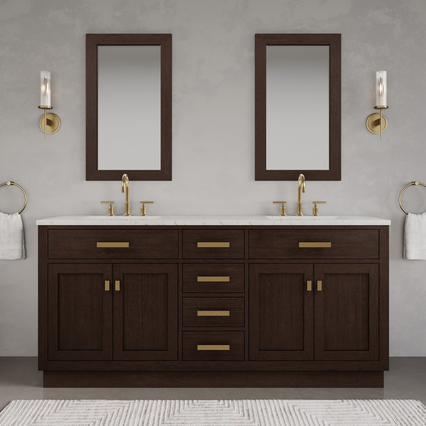 Chestnut 72 in. W x 21.5 in. D Vanity in Brown Oak with Marble Vanity Top in White with White Basin | Water Creation