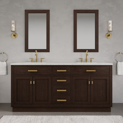 Chestnut 72 in. W x 21.5 in. D Vanity in Brown Oak with Marble Vanity Top in White with White Basin | Water Creation