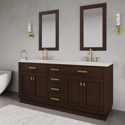 Chestnut 72 in. W x 21.5 in. D Vanity in Brown Oak with Marble Vanity Top in White with White Basin | Water Creation