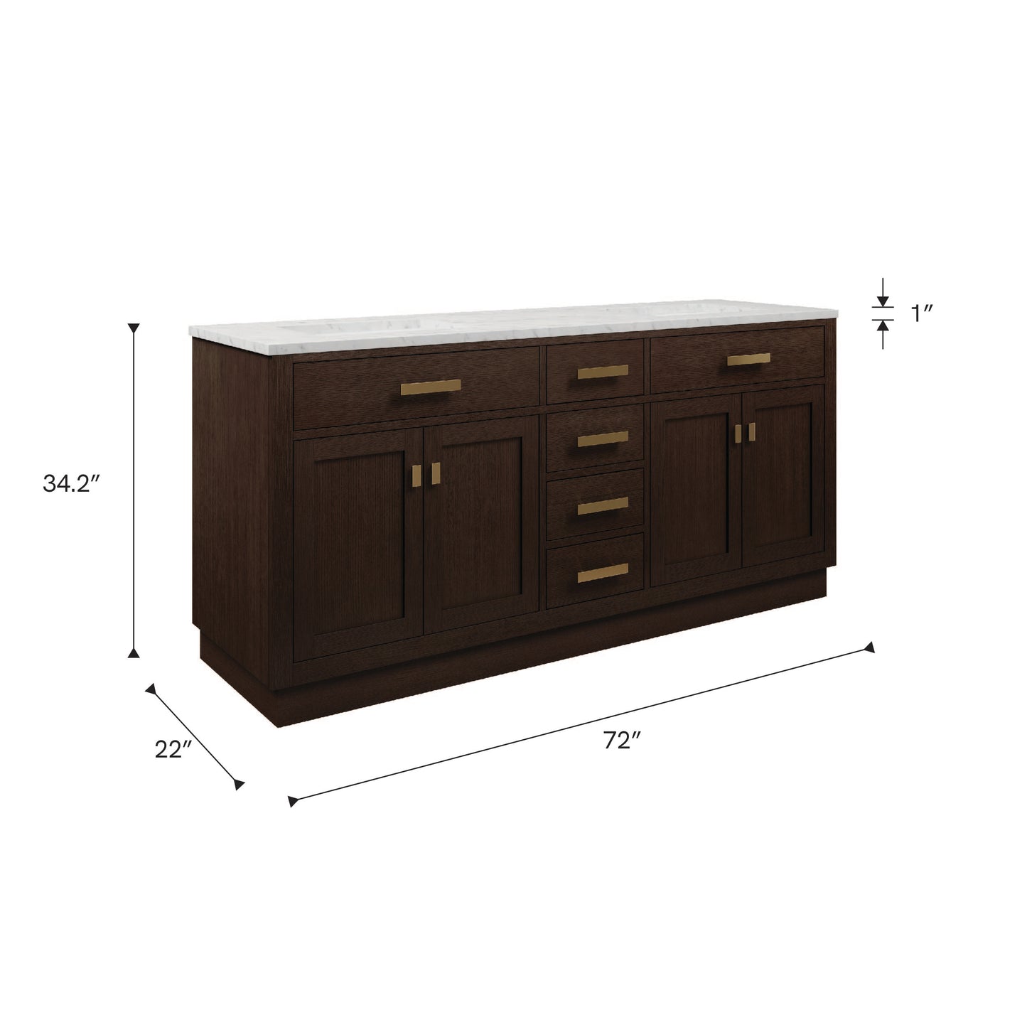 Chestnut 72 in. W x 21.5 in. D Vanity in Brown Oak with Marble Vanity Top in White with White Basin | Water Creation