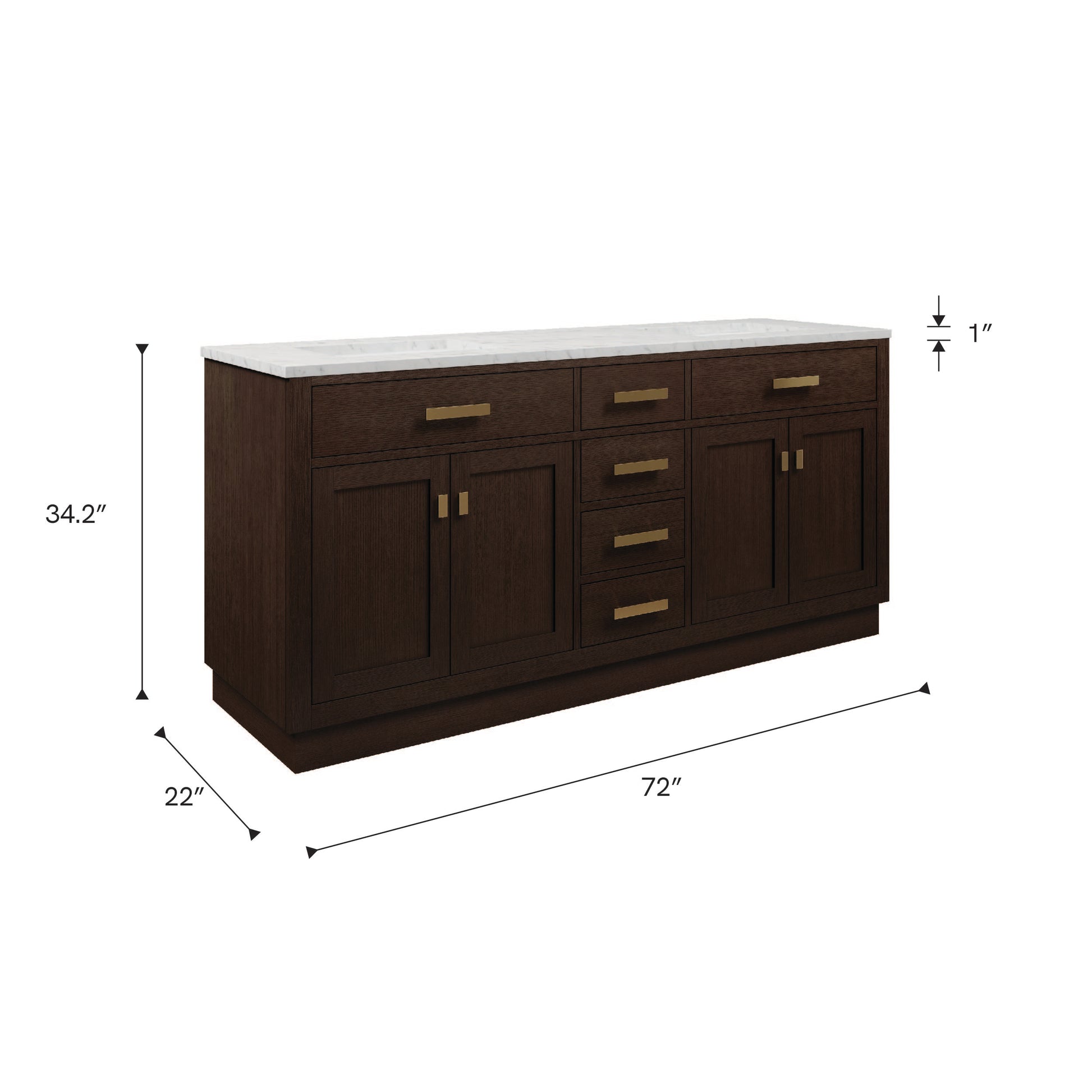 Chestnut 72 in. W x 21.5 in. D Vanity in Brown Oak with Marble Vanity Top in White with White Basin | Water Creation