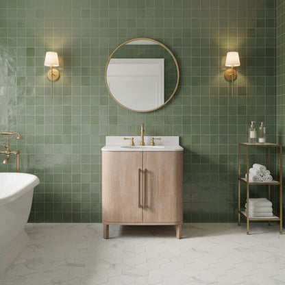 Cirilla 30 in. Single Sink Freestanding Toffee Latte Bath Vanity with Whitebrook Engineered Marble Top Assembled | Water Creation