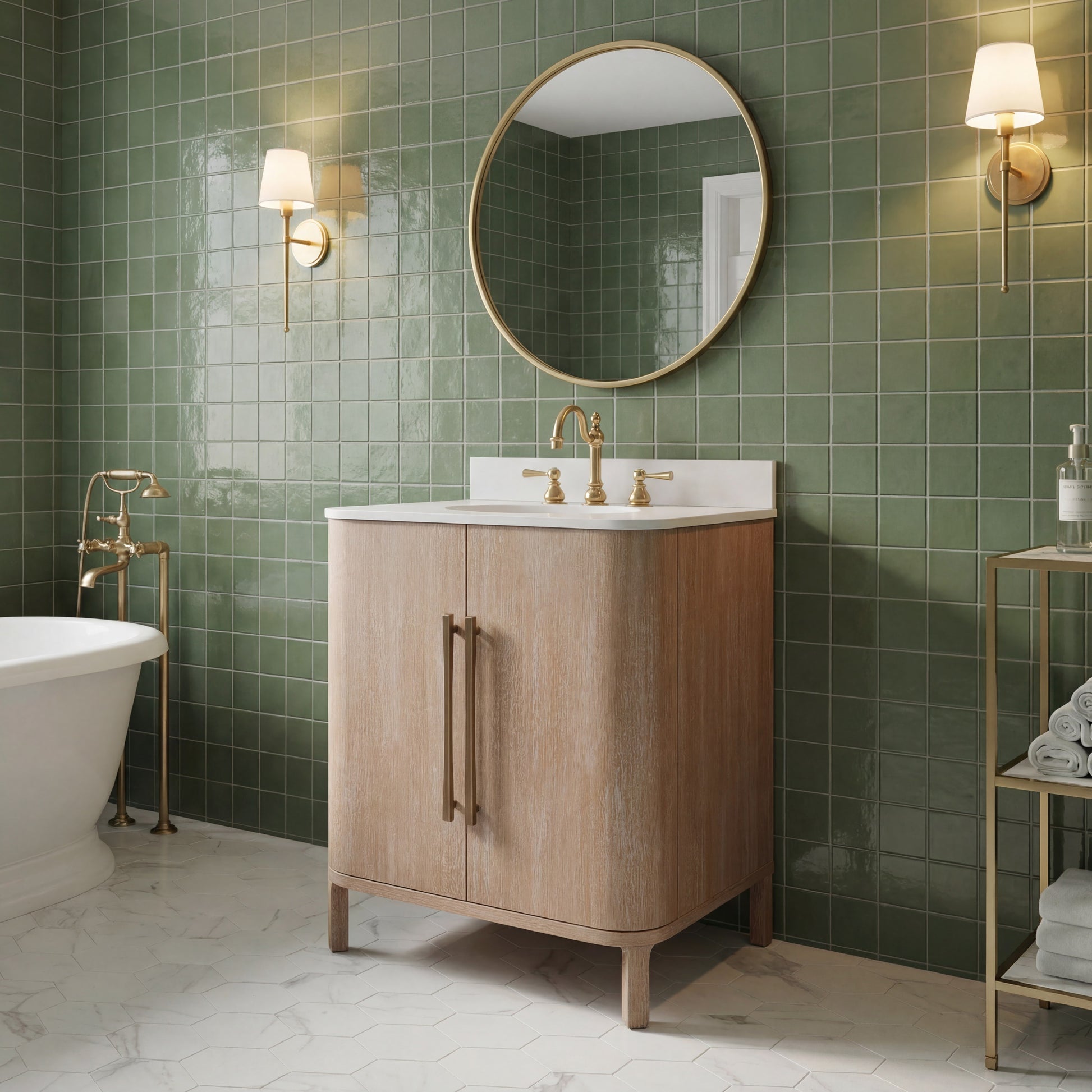 Cirilla 30 in. Single Sink Freestanding Toffee Latte Bath Vanity with Whitebrook Engineered Marble Top Assembled | Water Creation