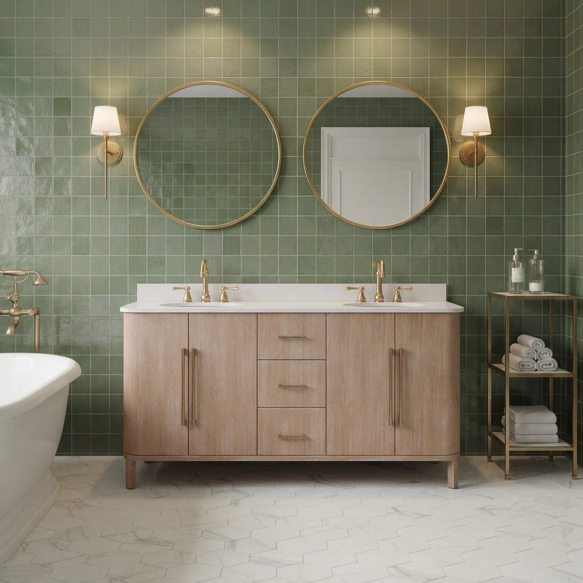Cirilla 72 in. Double Sinks Freestanding Toffee Latte Bath Vanity with Whitebrook Engineered Marble Top Assembled | Water Creation