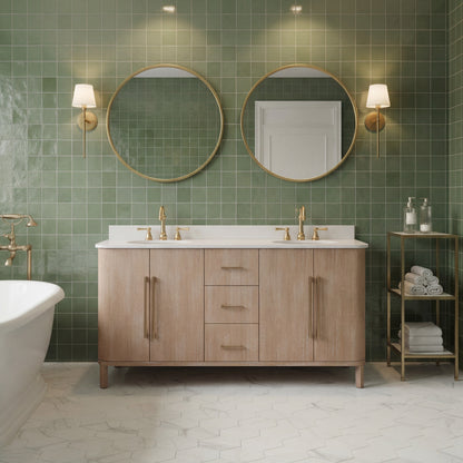 Cirilla 72 in. Double Sinks Freestanding Toffee Latte Bath Vanity with Whitebrook Engineered Marble Top Assembled | Water Creation