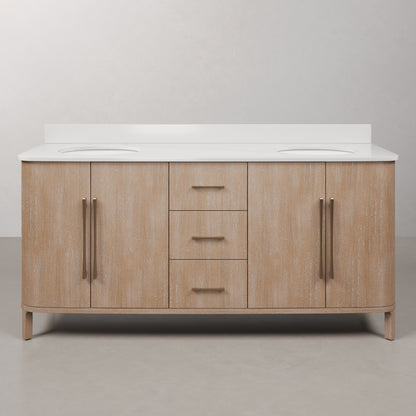 Cirilla 72 in. Double Sinks Freestanding Toffee Latte Bath Vanity with Whitebrook Engineered Marble Top Assembled | Water Creation