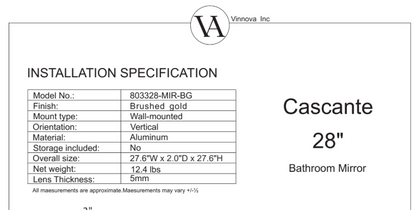 Vinnova, Cascante 28 in. W x 28 in. H Round Metal Wall Mirror in Brushed Gold