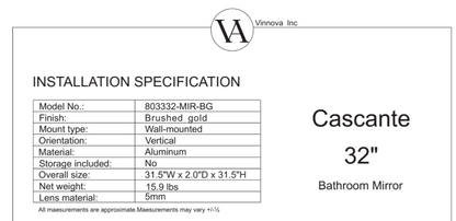 Vinnova, Cascante 32 in. W x 32 in. H Round Metal Wall Mirror in Brushed Gold