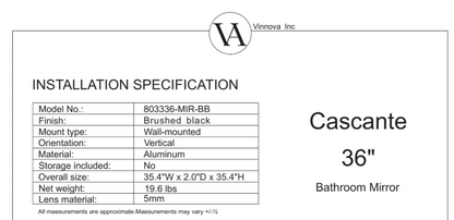 Vinnova, Cascante 35.4 in. W x 35.4 in. H Round Metal Wall Mirror in Brushed Black
