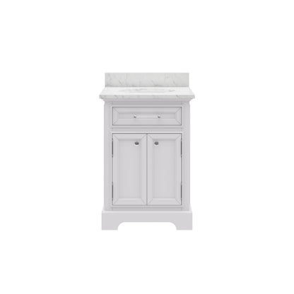 Derby 24 in. x 34 in. H Bath Vanity in White with Marble Vanity Top in Carrara White with White Basin | Water Creation