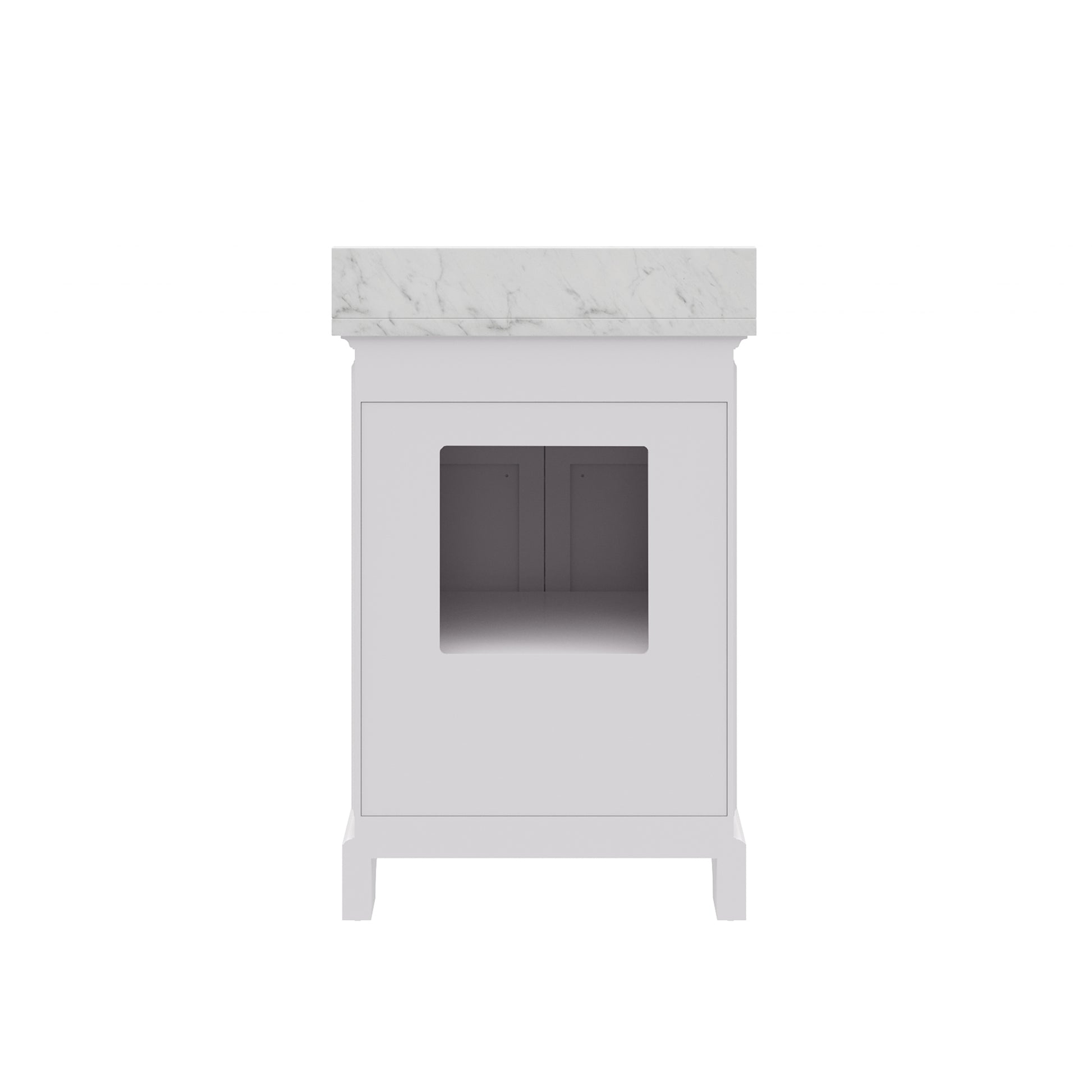 Derby 24 in. x 34 in. H Bath Vanity in White with Marble Vanity Top in Carrara White with White Basin | Water Creation