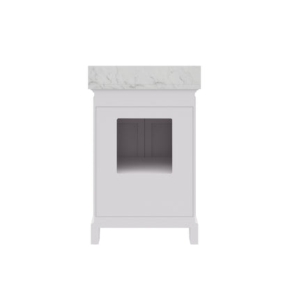 Derby 24 in. x 34 in. H Bath Vanity in White with Marble Vanity Top in Carrara White with White Basin | Water Creation