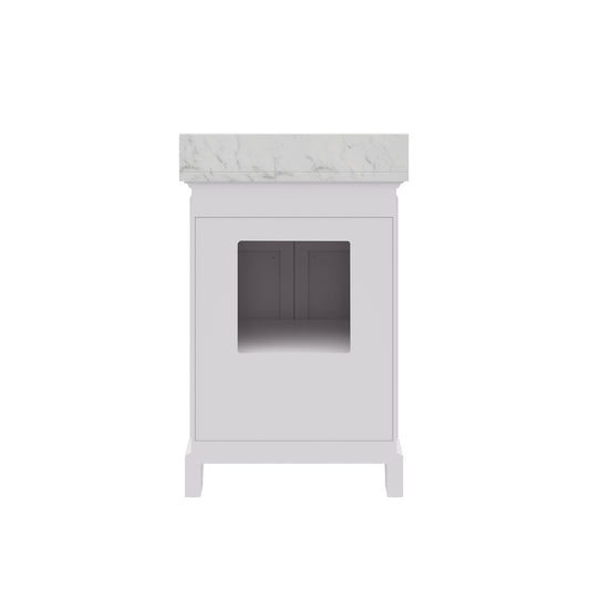 Derby 24 in. x 34 in. H Bath Vanity in White with Marble Vanity Top in Carrara White with White Basin | Water Creation