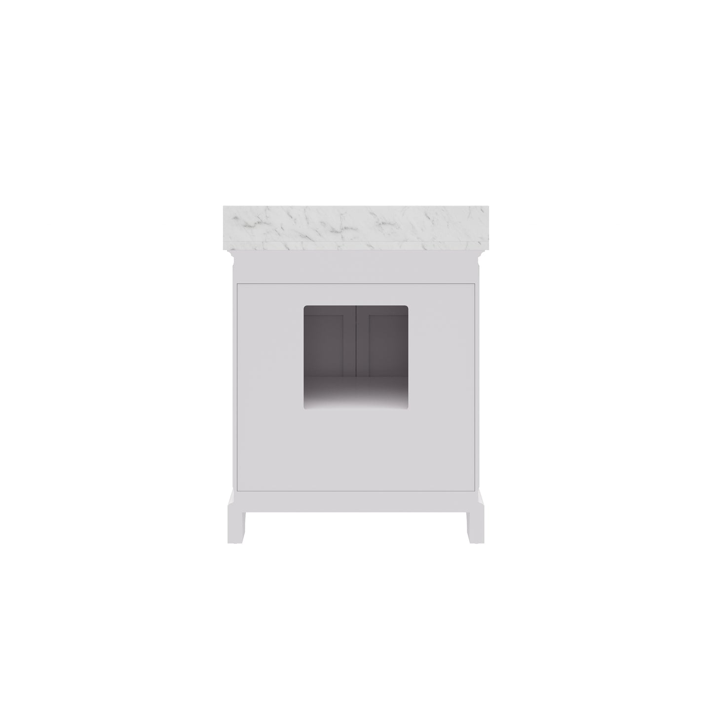 Derby 30 in. x 34 in. H Bath Vanity in White with Marble Vanity Top in Carrara White with White Basin | Water Creation