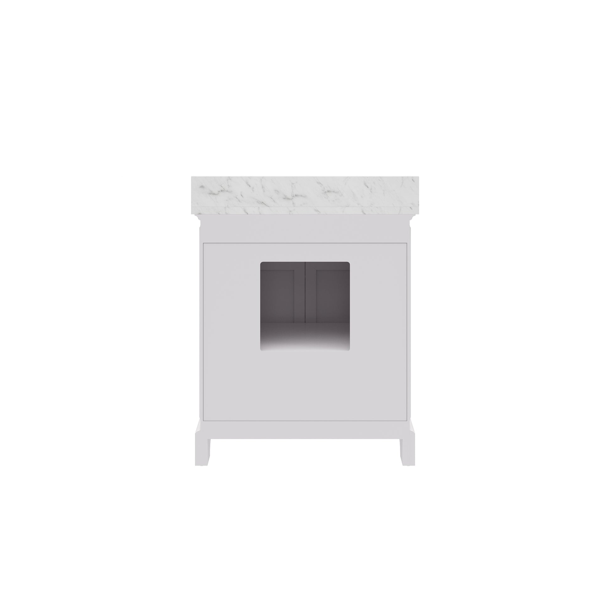 Derby 30 in. x 34 in. H Bath Vanity in White with Marble Vanity Top in Carrara White with White Basin | Water Creation