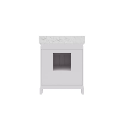 Derby 30 in. x 34 in. H Bath Vanity in White with Marble Vanity Top in Carrara White with White Basin | Water Creation