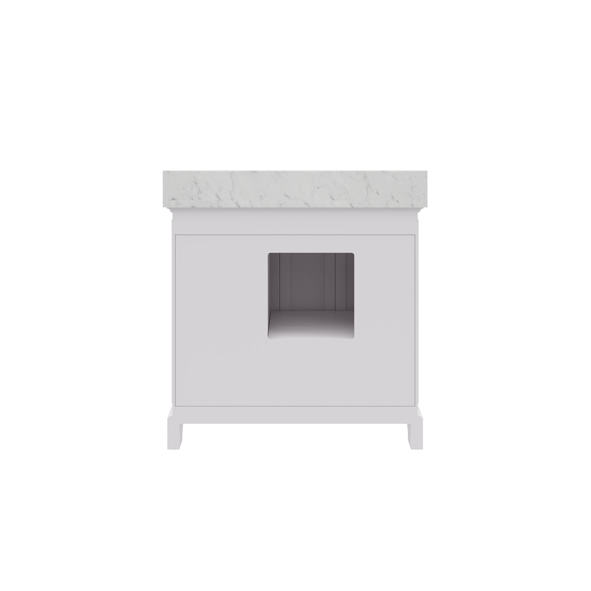 Derby 36 in. W x 34 in. H Vanity in White with Marble Vanity Top in Carrara White with White Basin | Water Creation