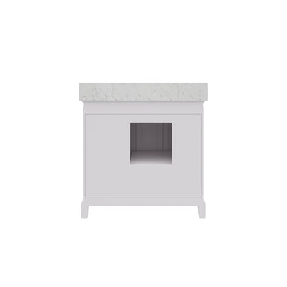 Derby 36 in. W x 34 in. H Vanity in White with Marble Vanity Top in Carrara White with White Basin | Water Creation