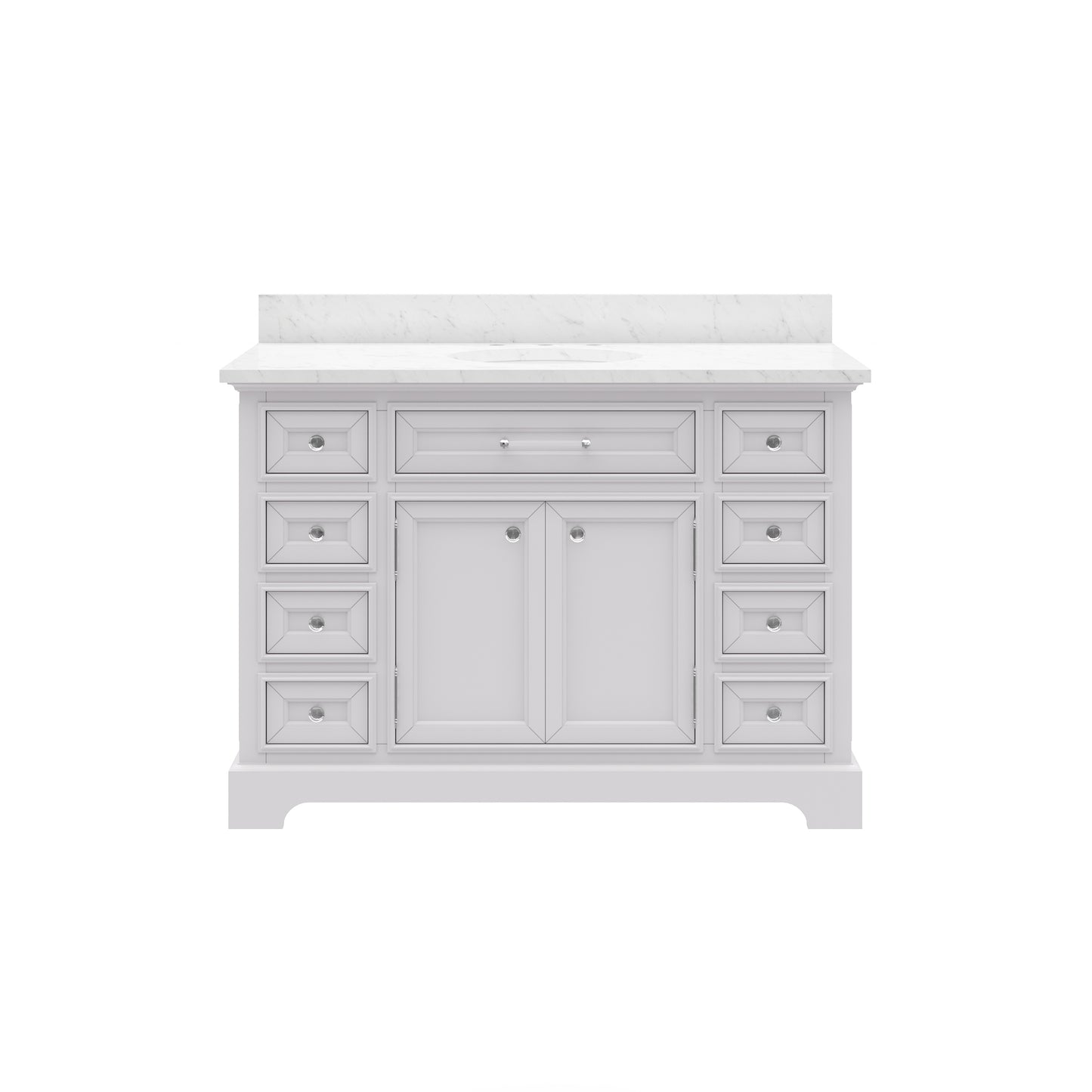 Derby 48 in. x 34 in. H Bath Vanity in White with Marble Vanity Top in Carrara White with White Basin | Water Creation