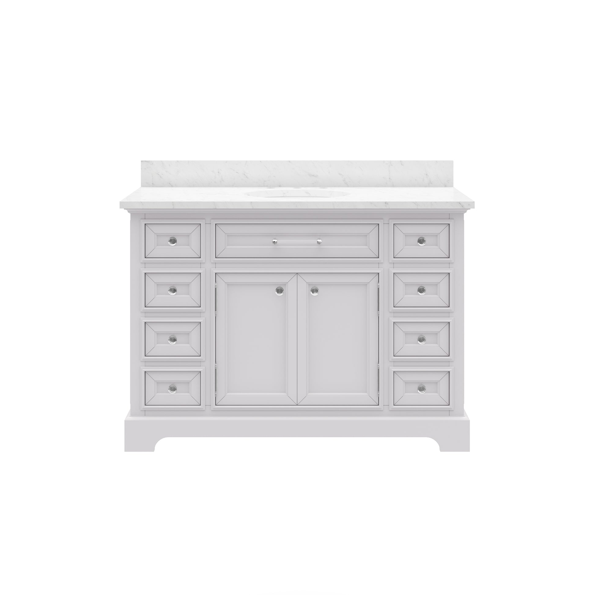 Derby 48 in. x 34 in. H Bath Vanity in White with Marble Vanity Top in Carrara White with White Basin | Water Creation