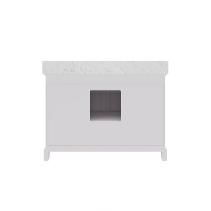 Derby 48 in. x 34 in. H Bath Vanity in White with Marble Vanity Top in Carrara White with White Basin | Water Creation