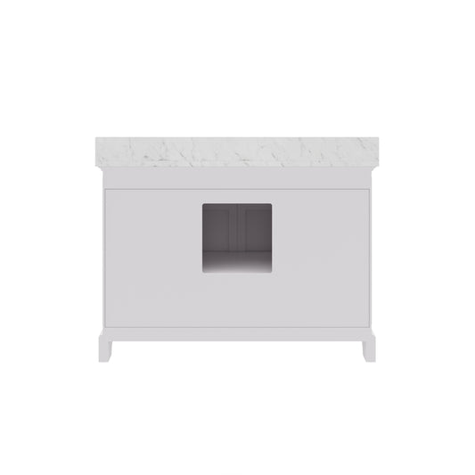 Derby 48 in. x 34 in. H Bath Vanity in White with Marble Vanity Top in Carrara White with White Basin | Water Creation