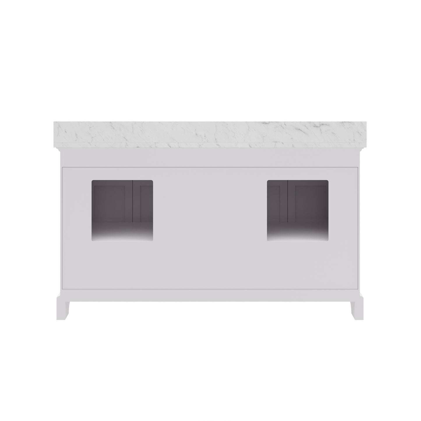 Derby 60 in. x 34 in. H Bath Vanity in White with Marble Vanity Top in Carrara White with White Basin | Water Creation