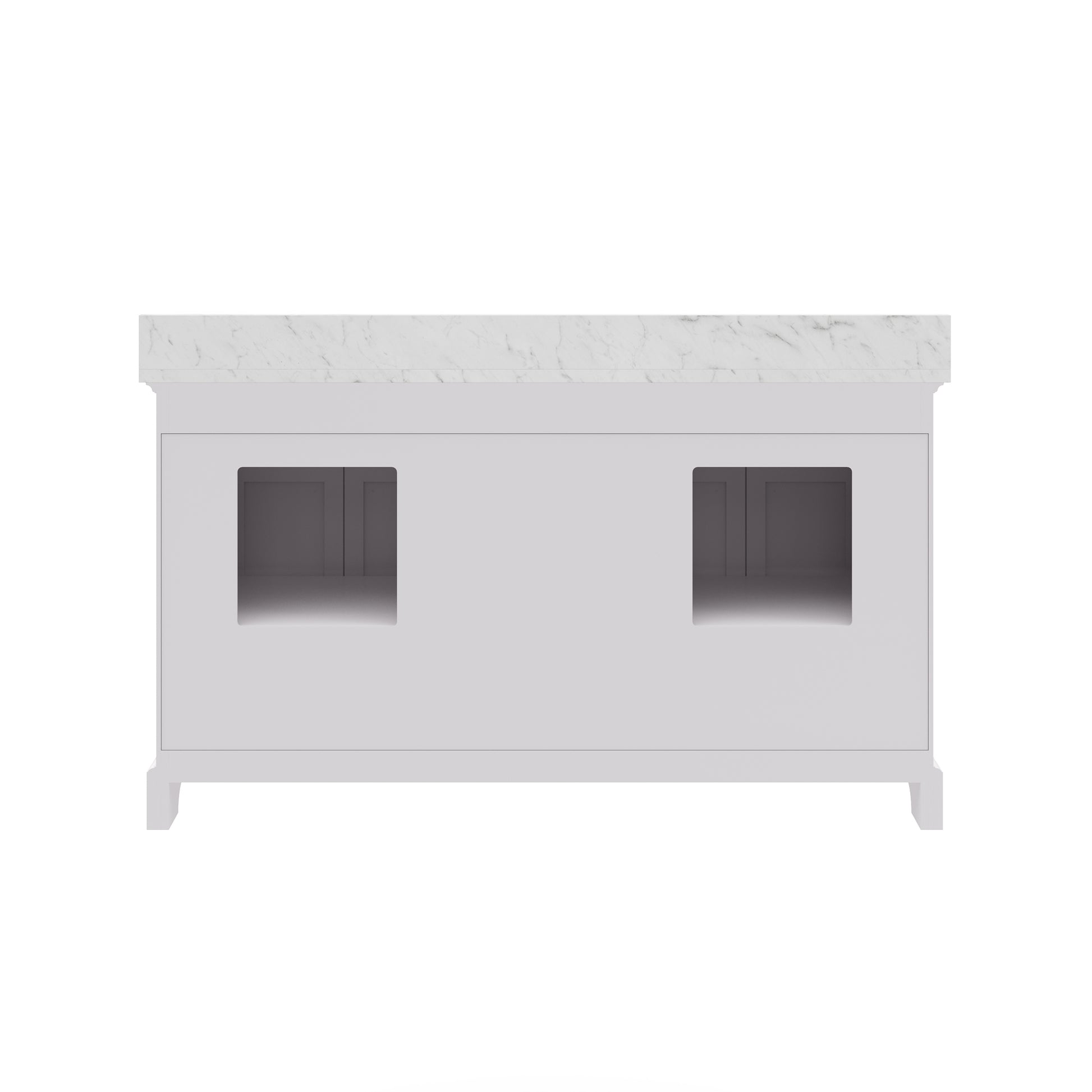 Derby 60 in. x 34 in. H Bath Vanity in White with Marble Vanity Top in Carrara White with White Basin | Water Creation