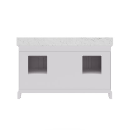 Derby 60 in. x 34 in. H Bath Vanity in White with Marble Vanity Top in Carrara White with White Basin | Water Creation