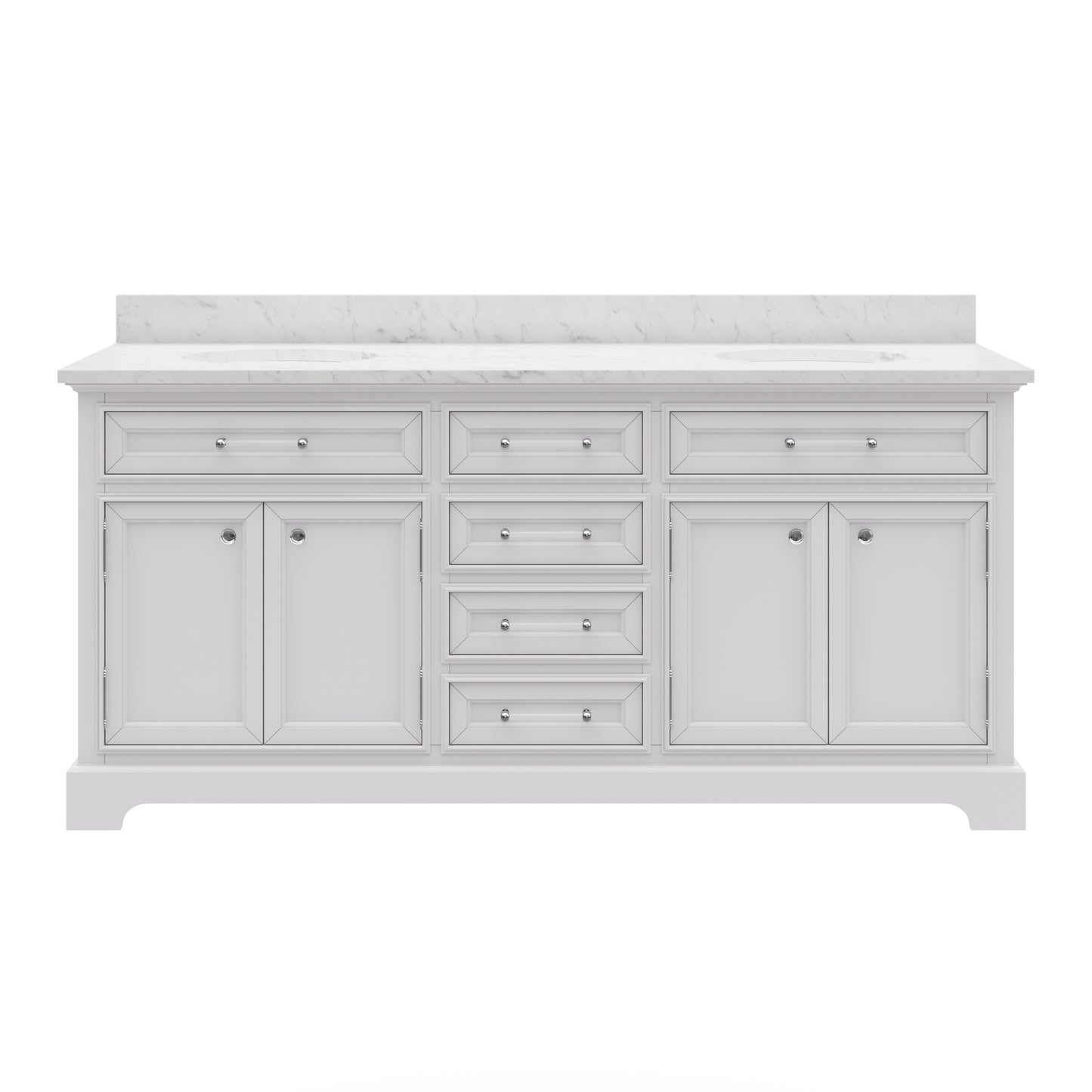 Derby 72 in. x 34 in. H Bath Vanity in White with Marble Vanity Top in Carrara White with White Basin | Water Creation