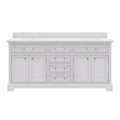 Derby 72 in. x 34 in. H Bath Vanity in White with Marble Vanity Top in Carrara White with White Basin | Water Creation