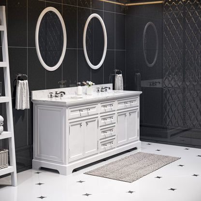 Derby 72 in. x 34 in. H Bath Vanity in White with Marble Vanity Top in Carrara White with White Basin | Water Creation