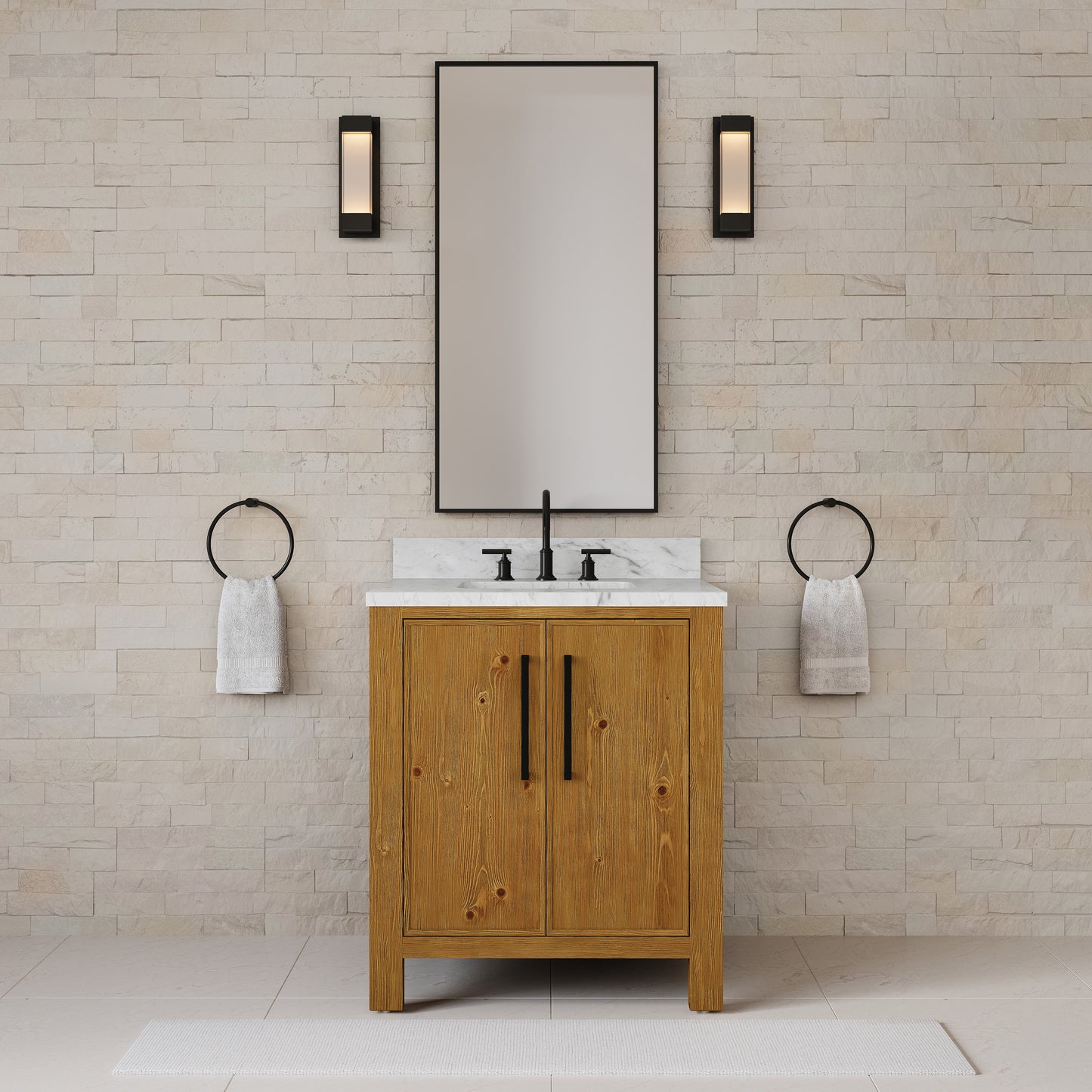 Dino 30 in. Single Sink Freestanding Sierra Oak Bath Vanity with Cararara White Engineered Marble Top (Assembled) | Water Creation