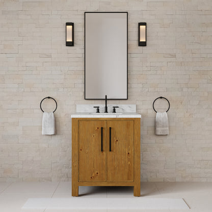 Dino 30 in. Single Sink Freestanding Sierra Oak Bath Vanity with Cararara White Engineered Marble Top (Assembled) | Water Creation