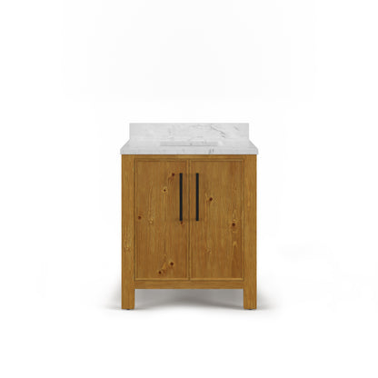 Dino 30 in. Single Sink Freestanding Sierra Oak Bath Vanity with Cararara White Engineered Marble Top (Assembled) | Water Creation