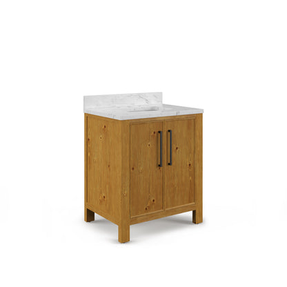 Dino 30 in. Single Sink Freestanding Sierra Oak Bath Vanity with Cararara White Engineered Marble Top (Assembled) | Water Creation