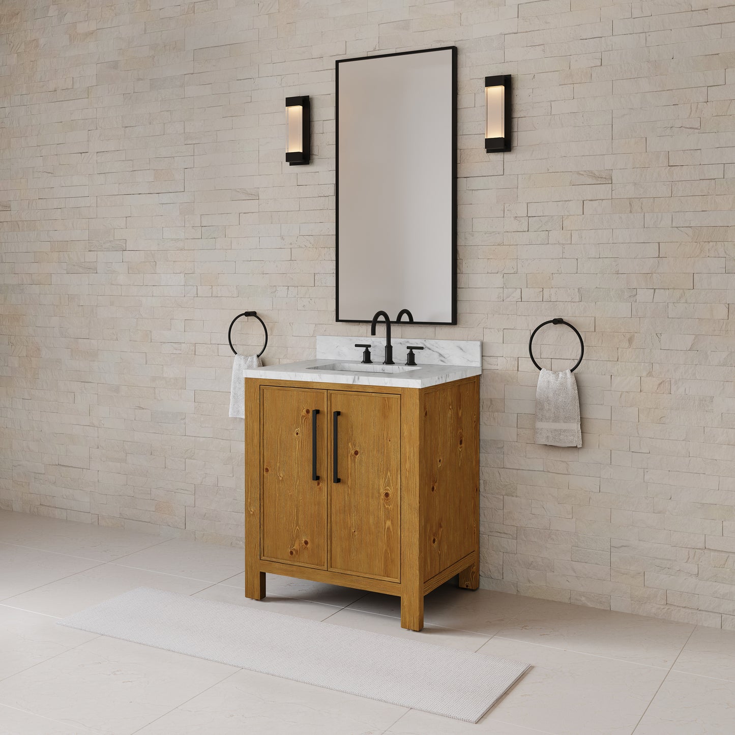 Dino 30 in. Single Sink Freestanding Sierra Oak Bath Vanity with Cararara White Engineered Marble Top (Assembled) | Water Creation