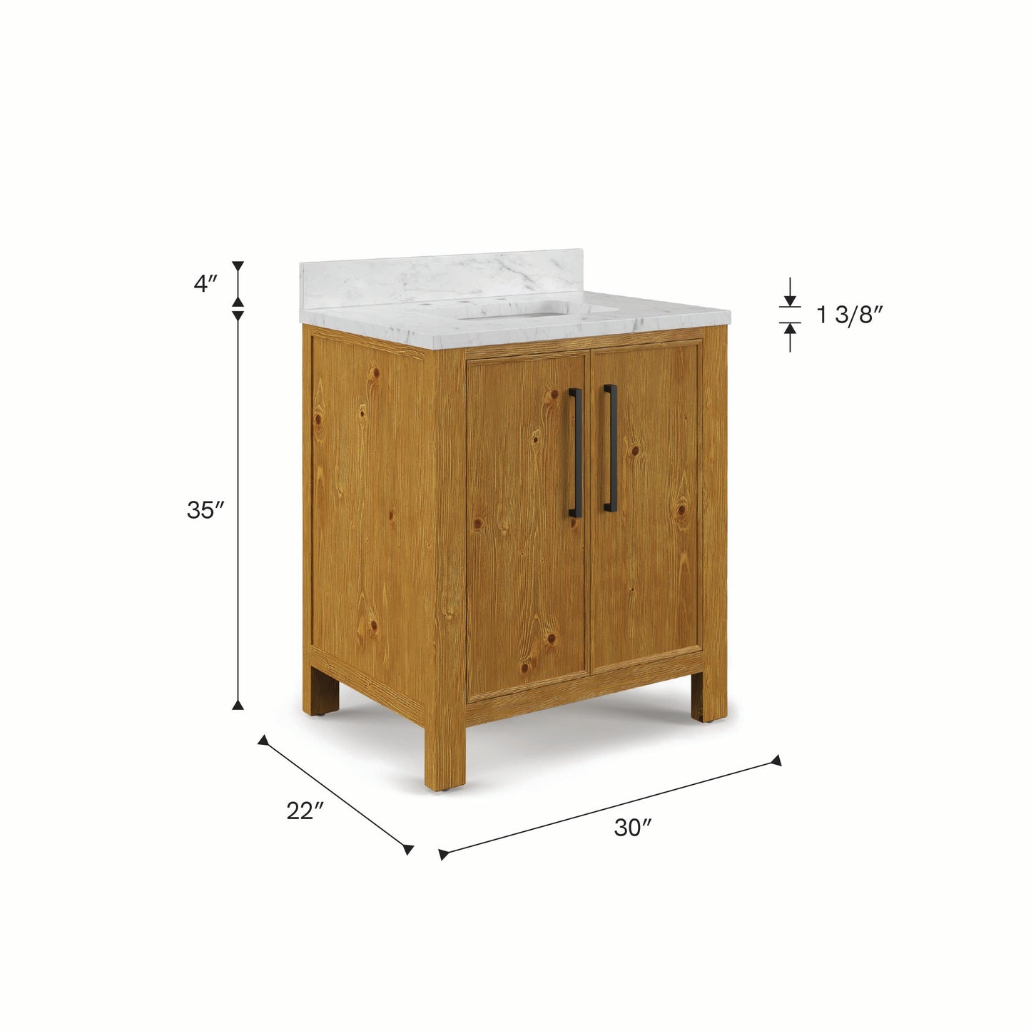 Dino 30 in. Single Sink Freestanding Sierra Oak Bath Vanity with Cararara White Engineered Marble Top (Assembled) | Water Creation