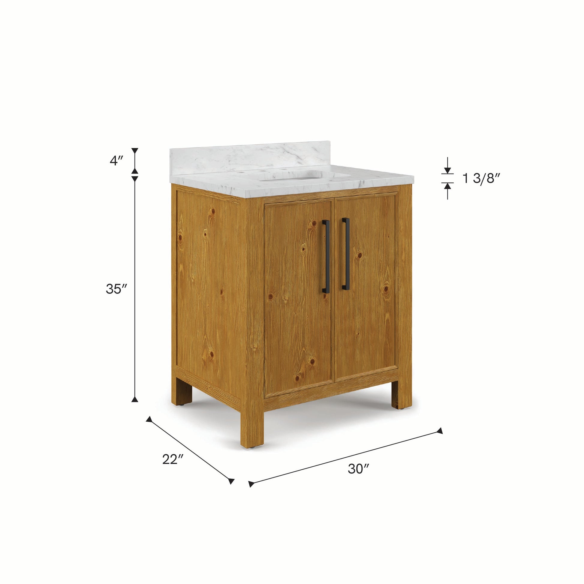 Dino 30 in. Single Sink Freestanding Sierra Oak Bath Vanity with Cararara White Engineered Marble Top (Assembled) | Water Creation