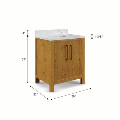 Dino 30 in. Single Sink Freestanding Sierra Oak Bath Vanity with Cararara White Engineered Marble Top (Assembled) | Water Creation
