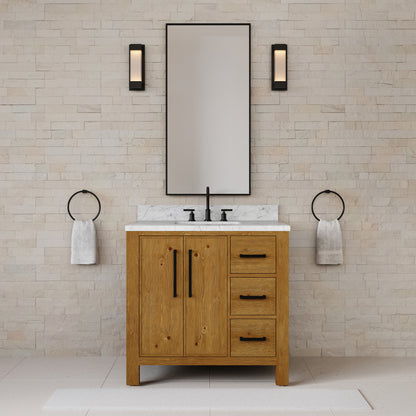 Dino 36 in. Single Sink Freestanding Sierra Oak Bath Vanity with Cararara White Engineered Marble Top (Assembled) | Water Creation