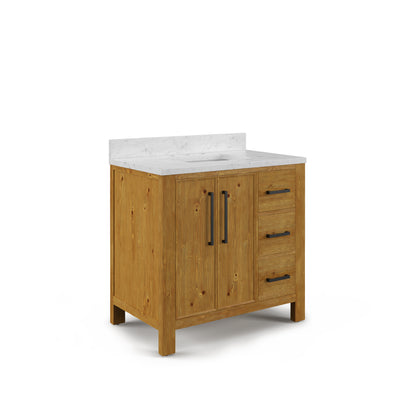 Dino 36 in. Single Sink Freestanding Sierra Oak Bath Vanity with Cararara White Engineered Marble Top (Assembled) | Water Creation