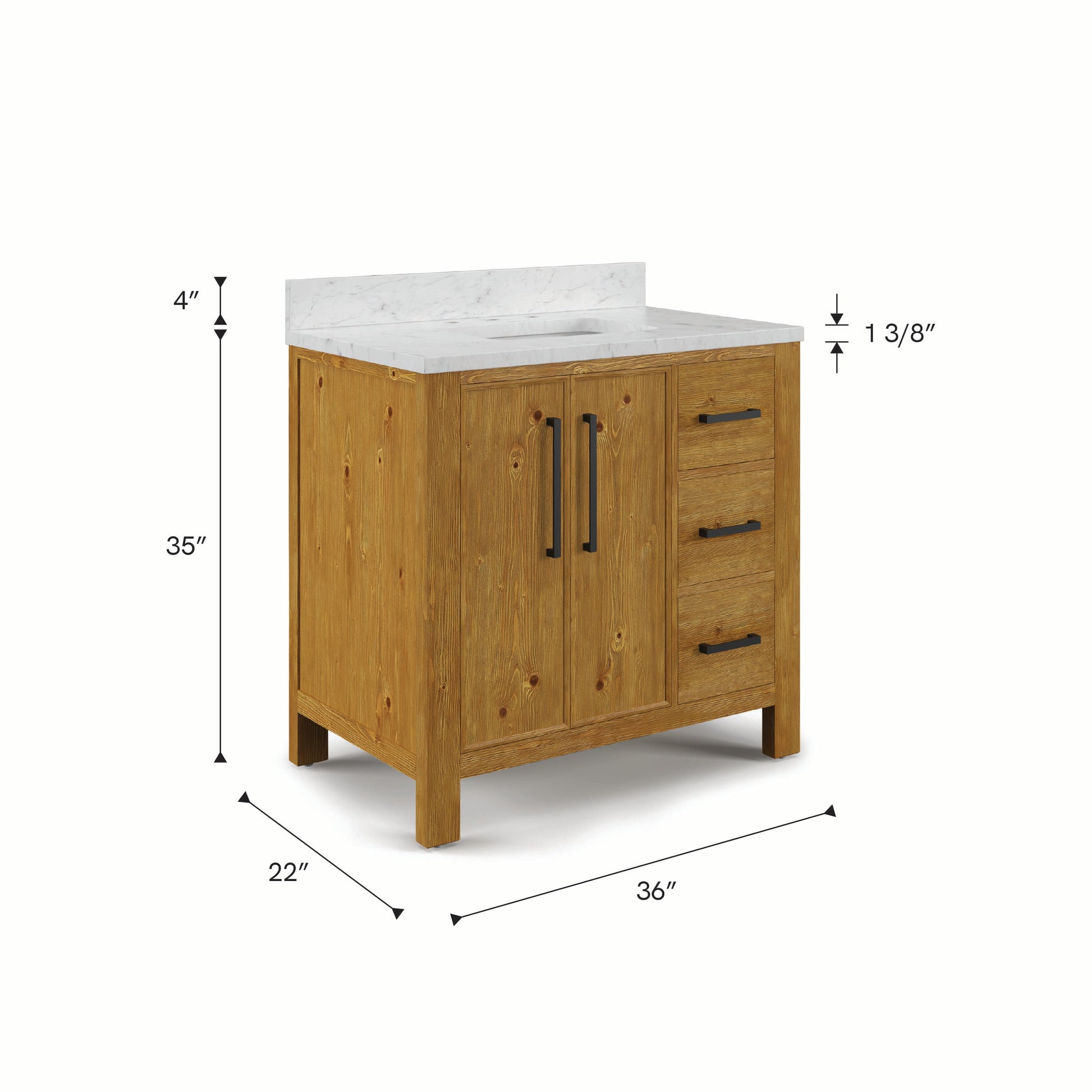 Dino 36 in. Single Sink Freestanding Sierra Oak Bath Vanity with Cararara White Engineered Marble Top (Assembled) | Water Creation