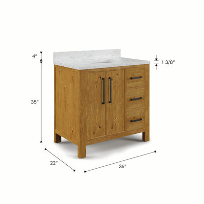 Dino 36 in. Single Sink Freestanding Sierra Oak Bath Vanity with Cararara White Engineered Marble Top (Assembled) | Water Creation