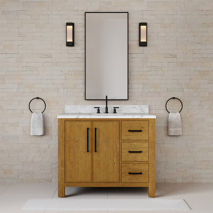 Dino 42 in. Single Sink Freestanding Sierra Oak Bath Vanity with Cararara White Engineered Marble Top (Assembled) | Water Creation