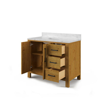 Dino 42 in. Single Sink Freestanding Sierra Oak Bath Vanity with Cararara White Engineered Marble Top (Assembled) | Water Creation