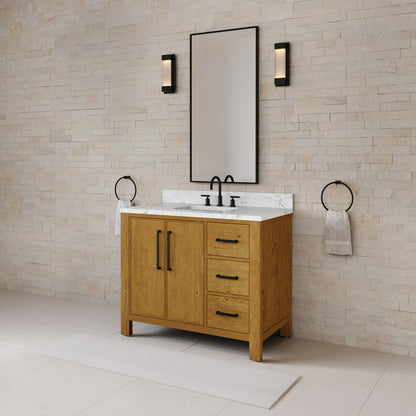 Dino 42 in. Single Sink Freestanding Sierra Oak Bath Vanity with Cararara White Engineered Marble Top (Assembled) | Water Creation