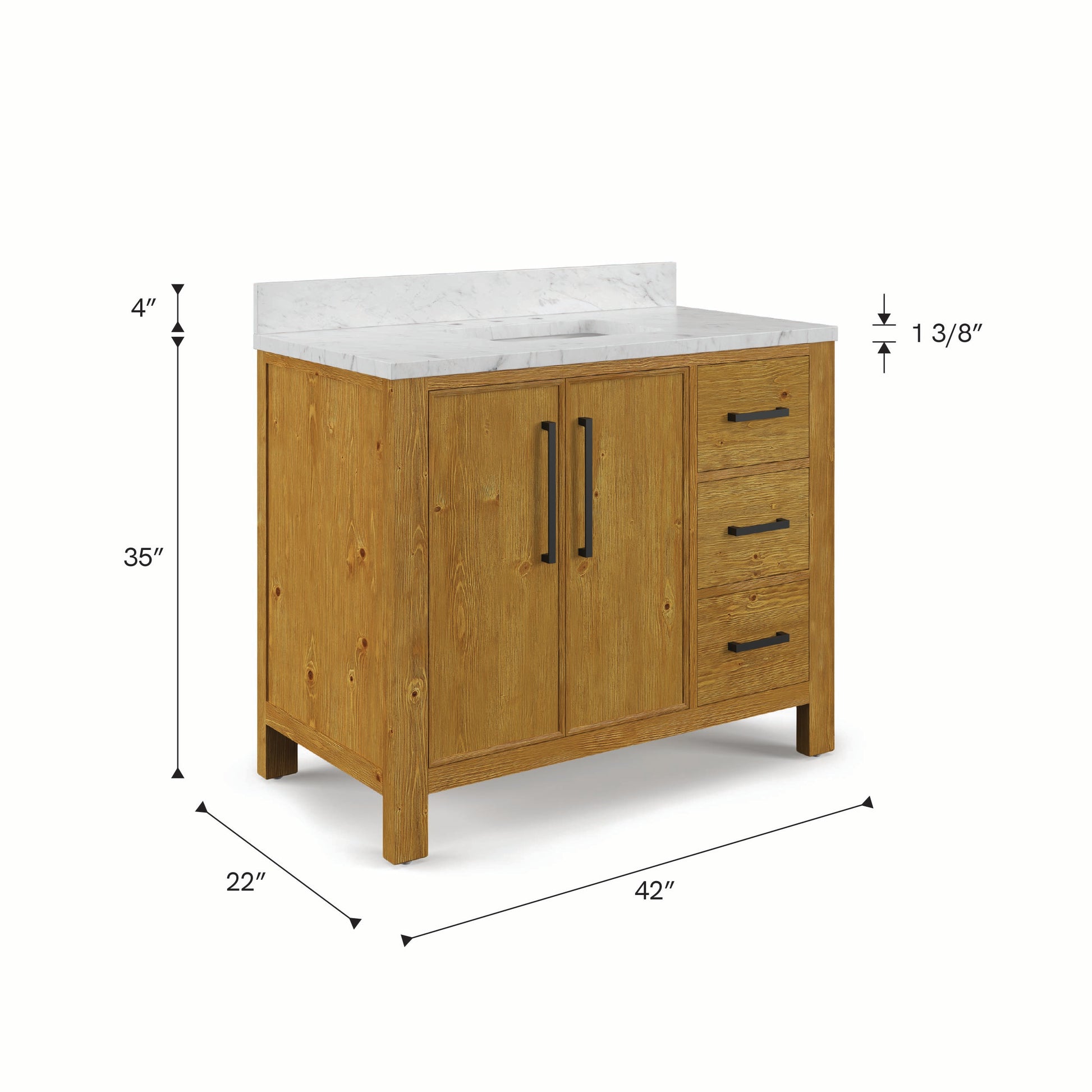 Dino 42 in. Single Sink Freestanding Sierra Oak Bath Vanity with Cararara White Engineered Marble Top (Assembled) | Water Creation