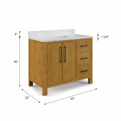 Dino 42 in. Single Sink Freestanding Sierra Oak Bath Vanity with Cararara White Engineered Marble Top (Assembled) | Water Creation