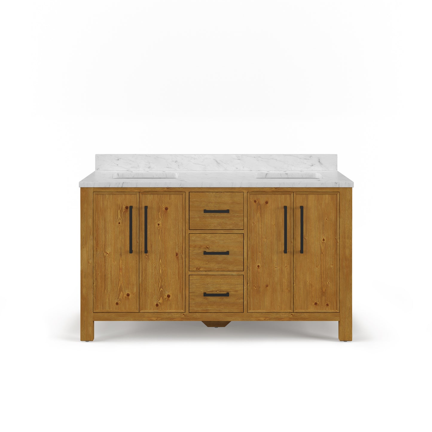 Dino 60 in. Double Sink Freestanding Sierra Oak Bath Vanity with Cararara White Engineered Marble Top (Assembled) | Water Creation